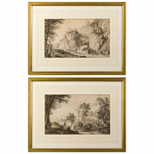 A Pair of Neoclassical Landscape Drawings, French School, Late 18th Century